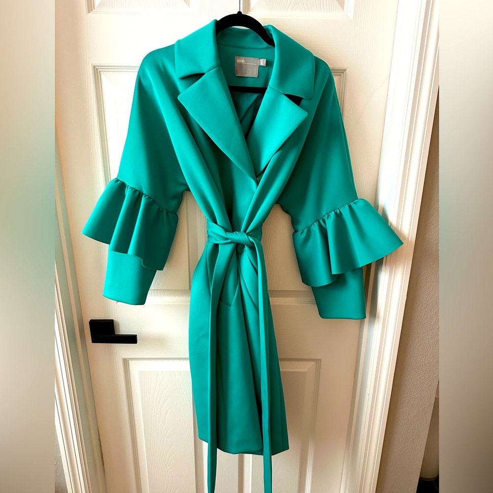 Longline trench coat with ruffle detail